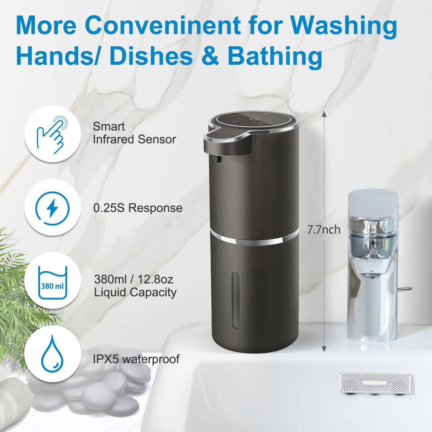 Automatic Foaming Soap Dispenser – 380ml Touchless, USB Rechargeable, 4-Level Adjustable