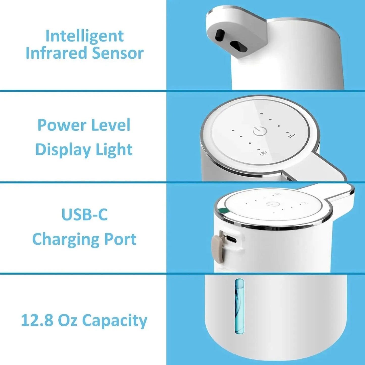 Automatic Foaming Soap Dispenser – 380ml Touchless, USB Rechargeable, 4-Level Adjustable