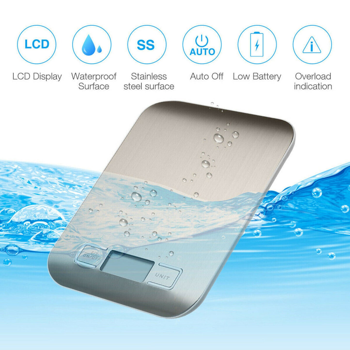 Digital Kitchen Food Scale – 5KG/11lb Stainless Steel Electronic Weighing Scale with LCD Display