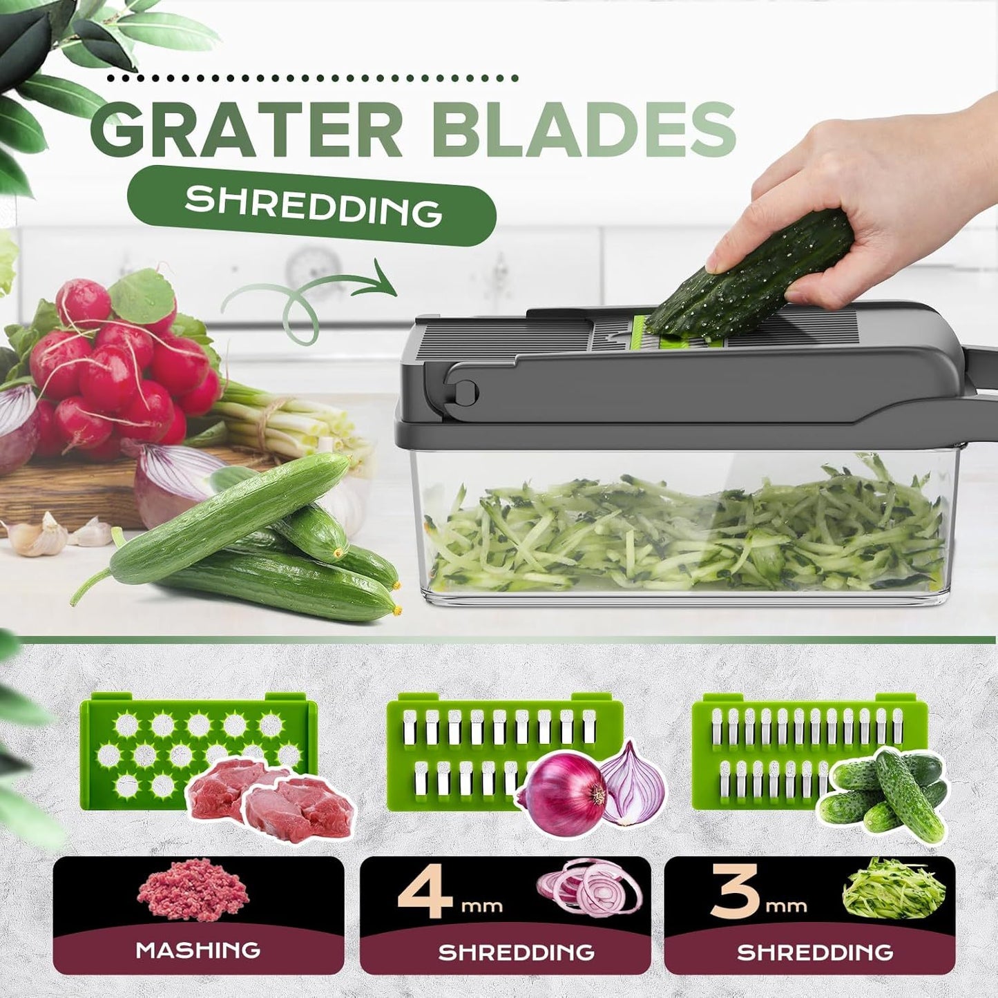 16-in-1 Vegetable Chopper & Slicer – Multi-Functional Onion Cutter with Container & Spiralizer