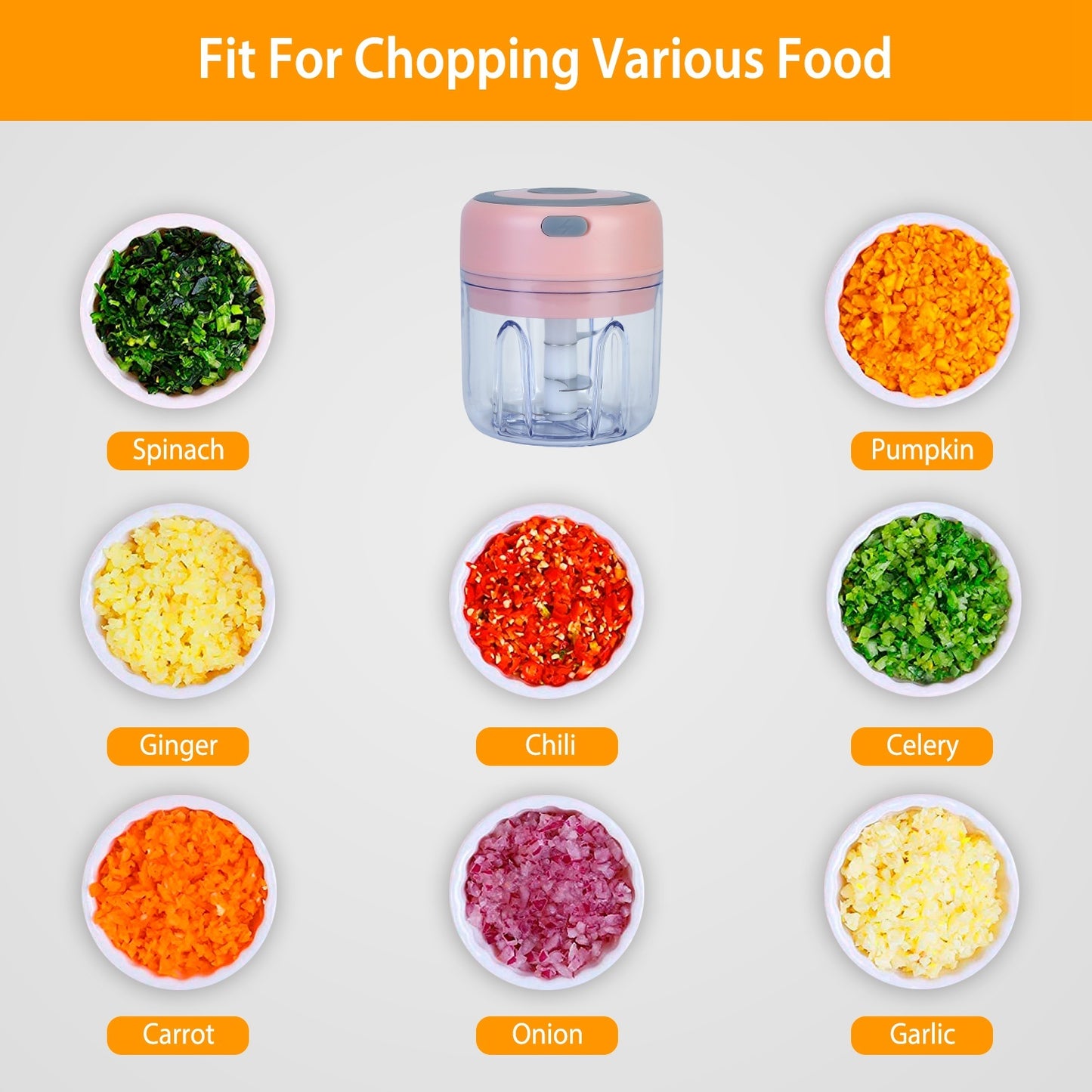 Mini Electric Garlic Chopper – Cordless 8.45oz Rechargeable Food Chopper for Vegetables & Meat