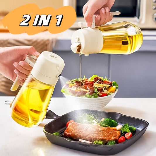 470ML Oil Sprayer Dispenser – 2-in-1 Glass Bottle for Olive Oil, Vinegar & Soy Sauce | Cooking, BBQ & Air Fryer Use