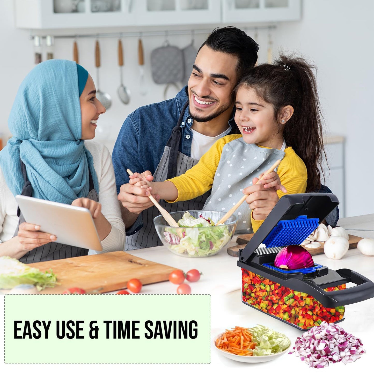 16-in-1 Vegetable Chopper & Slicer – Multi-Functional Onion Cutter with Container & Spiralizer