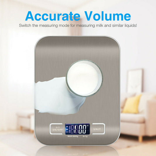 Digital Kitchen Food Scale – 5KG/11lb Stainless Steel Electronic Weighing Scale with LCD Display