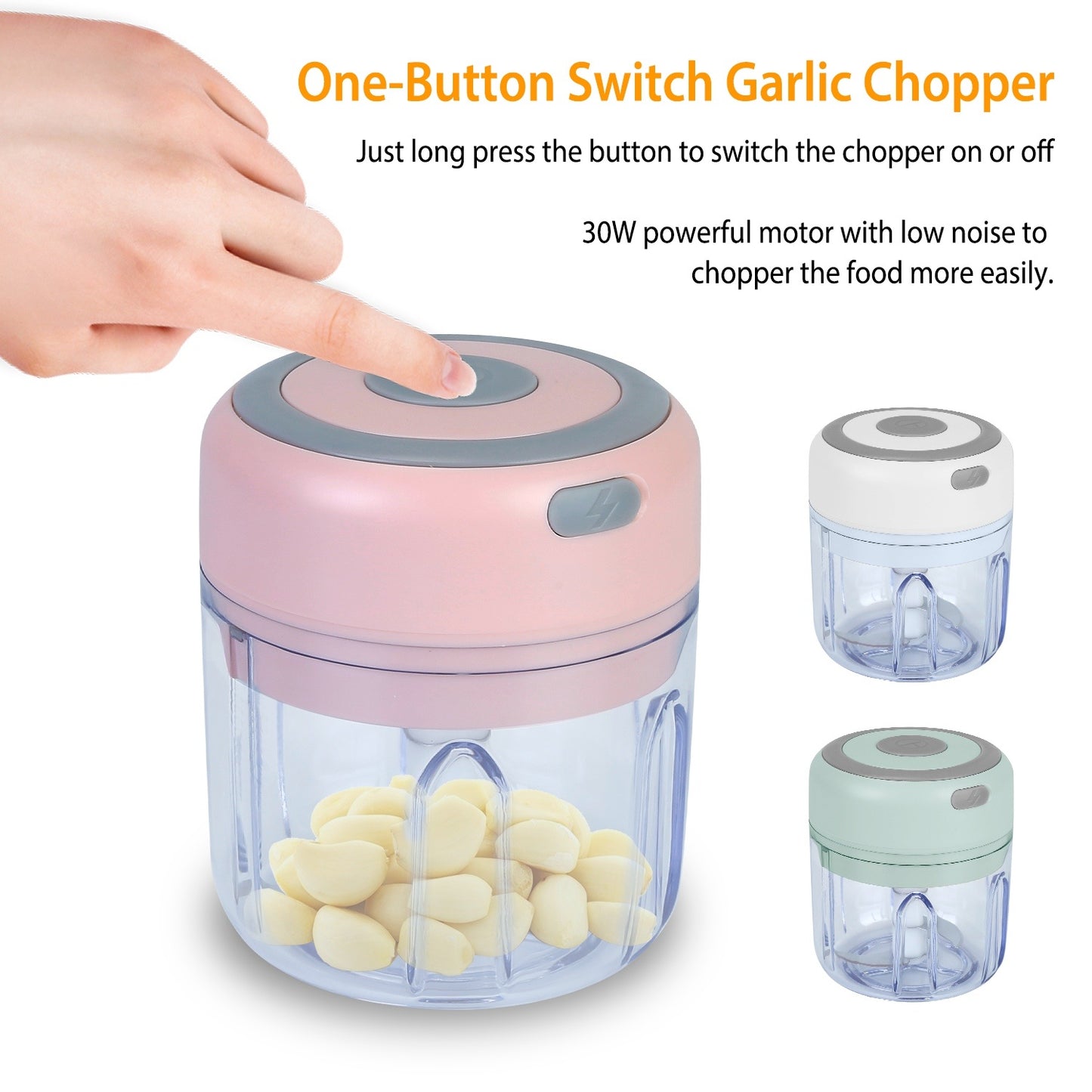 Mini Electric Garlic Chopper – Cordless 8.45oz Rechargeable Food Chopper for Vegetables & Meat