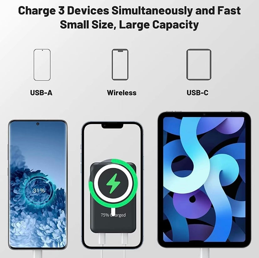 10000mAh Magnetic Power Bank – Portable Wireless Fast Charger with LED Display, 22.5W PD & MagSafe Battery Pack for iPhone 12/13/14/15 Series