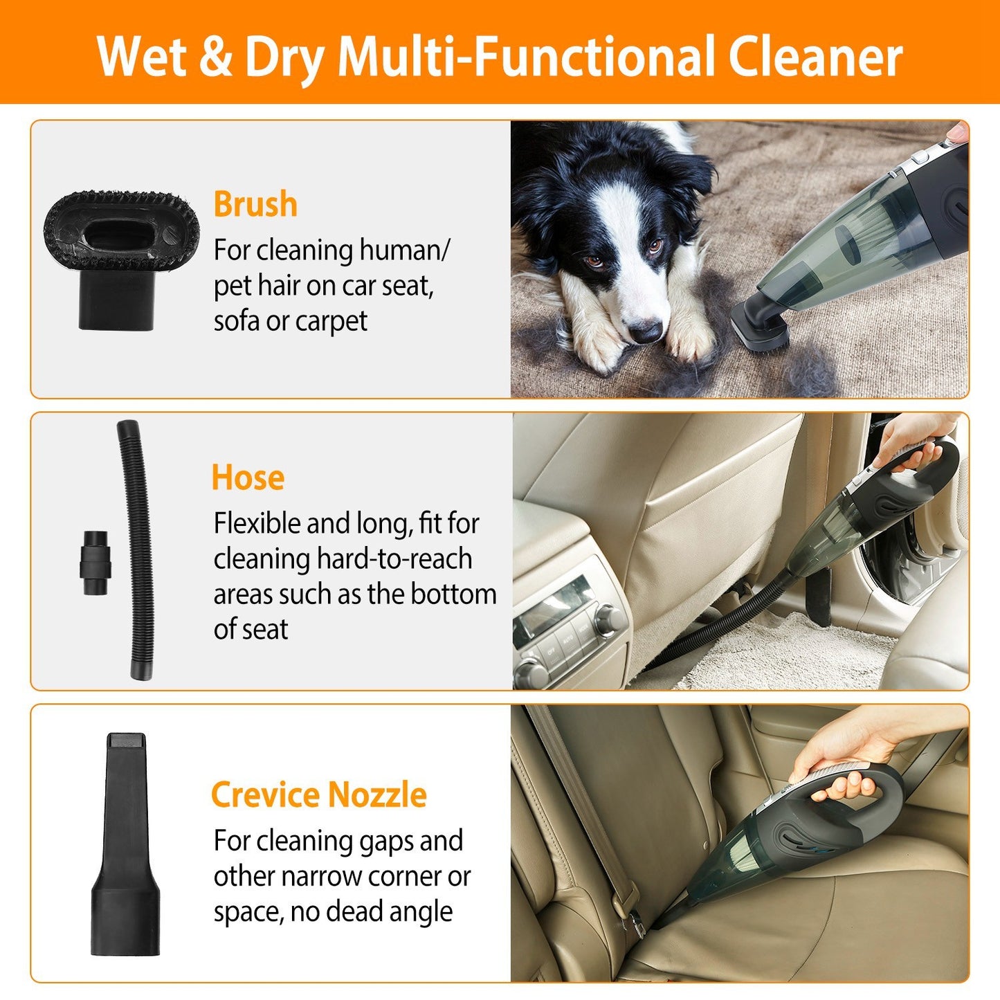 Car Handheld Vacuum Cleaner – Cordless Rechargeable Portable Vacuum with Strong Suction & Pet Hair Brush