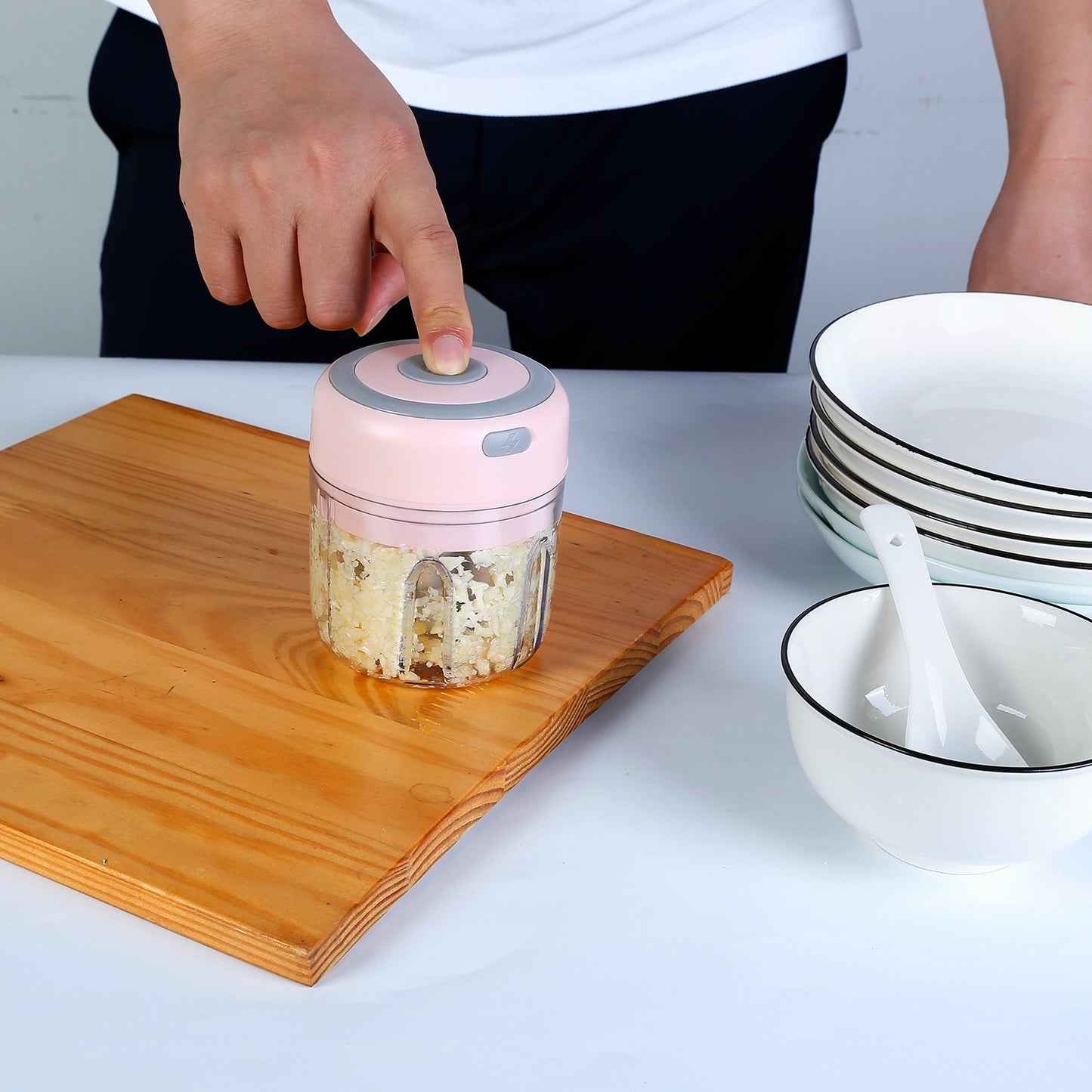 Mini Electric Garlic Chopper – Cordless 8.45oz Rechargeable Food Chopper for Vegetables & Meat