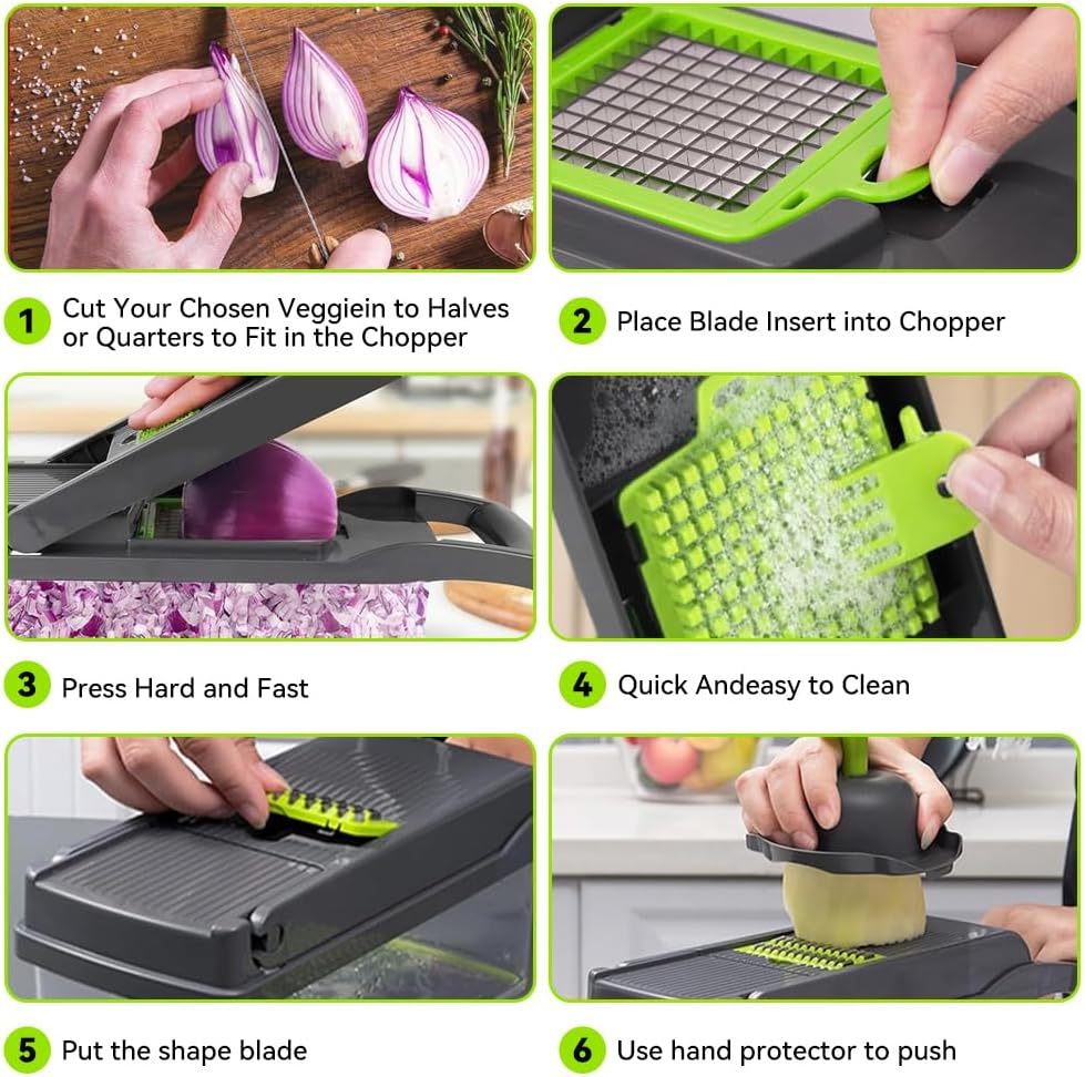 16-in-1 Vegetable Chopper & Slicer – Multi-Functional Onion Cutter with Container & Spiralizer