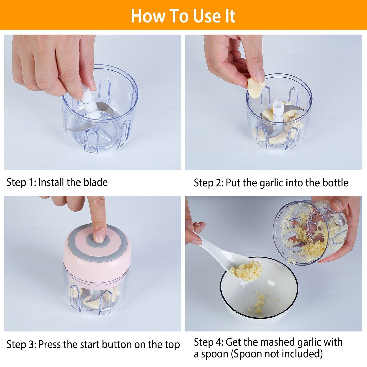 Mini Electric Garlic Chopper – Cordless 8.45oz Rechargeable Food Chopper for Vegetables & Meat