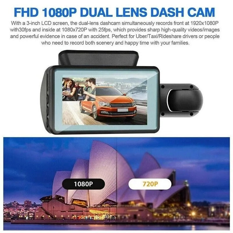 1080P Dual Lens Car DVR Dash Cam – Front & Inside Camera with G-Sensor