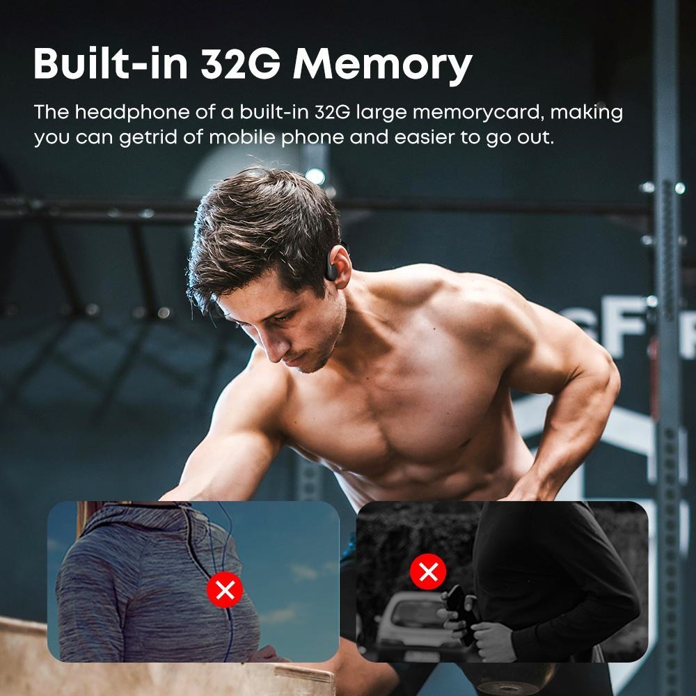 IPX8 Waterproof Swimming Headphones | Bluetooth Bone Conduction Earbuds with 32GB TF Card