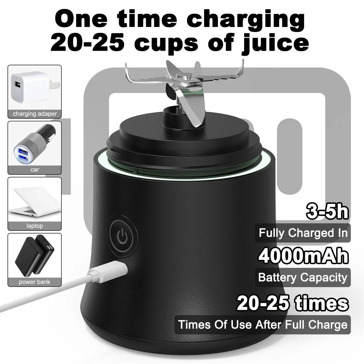 Portable Blender 600ML – USB Rechargeable Smoothie Maker, 4000mAh Mini Juicer Cup