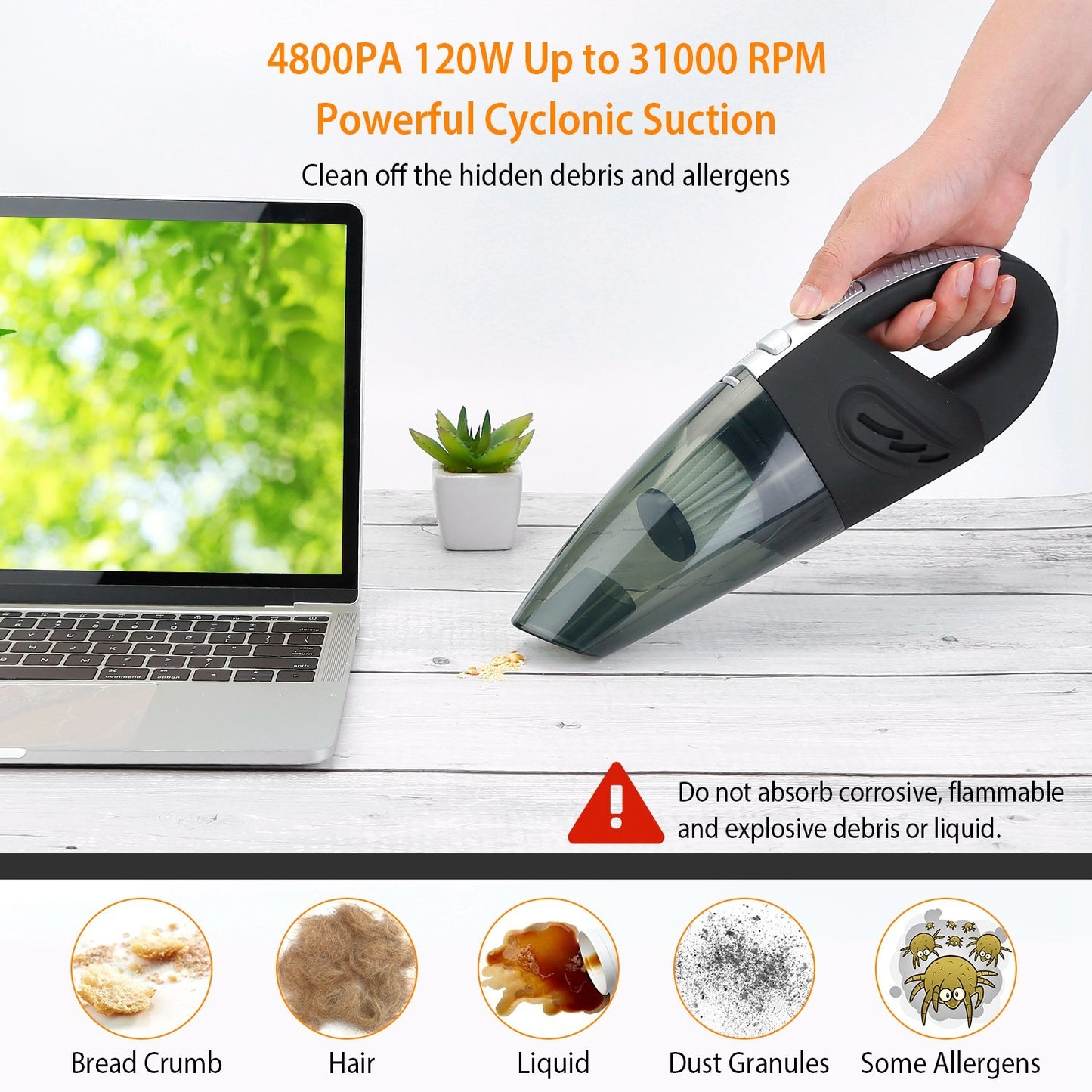 Car Handheld Vacuum Cleaner – Cordless Rechargeable Portable Vacuum with Strong Suction & Pet Hair Brush