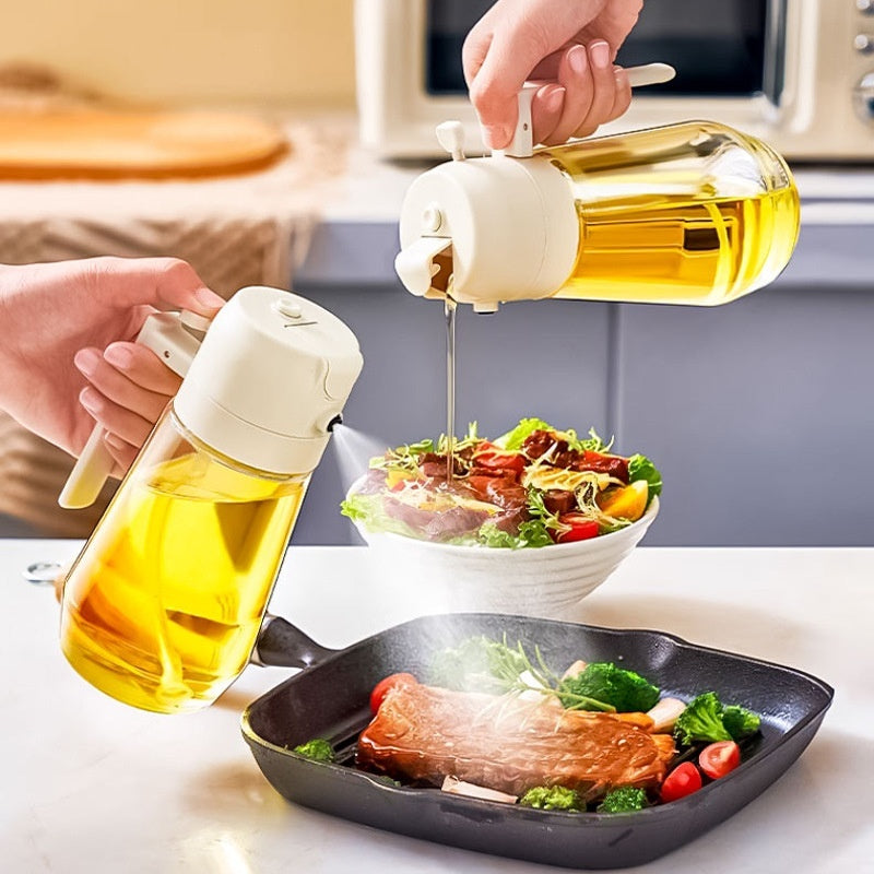 470ML Oil Sprayer Dispenser – 2-in-1 Glass Bottle for Olive Oil, Vinegar & Soy Sauce | Cooking, BBQ & Air Fryer Use