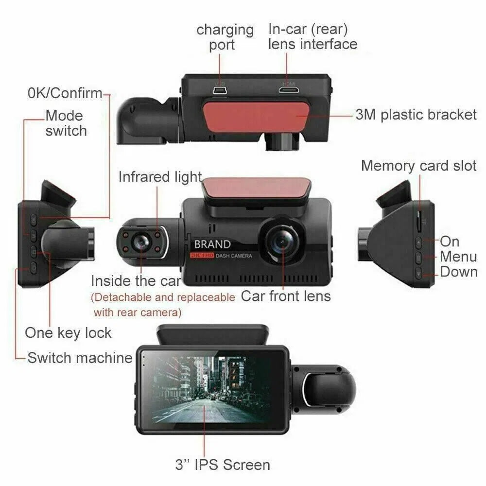1080P Dual Lens Car DVR Dash Cam – Front & Inside Camera with G-Sensor